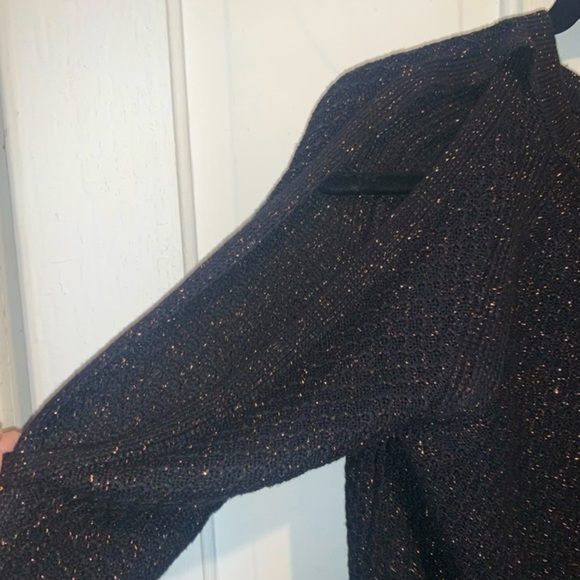 Maurices Open Cold Shoulder Black and Gold Sparkly Shiny Sweater - Picture 3 of 4